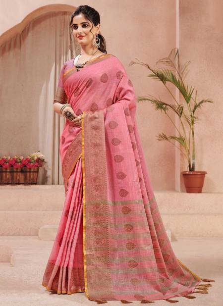 Pink Colour Latest Fancy Ethnic Wear Linen With Resham Work Designer Saree Collection CB-02